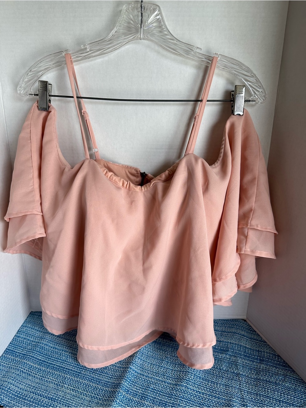 Charlotte Russe Blush Peach Off-Shoulder Ruffle Crop Top
